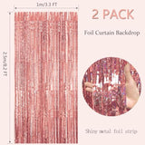2-Pack Rose Gold Foil Fringe Curtains – 3.3x8.2ft Backdrop for Parties & Events