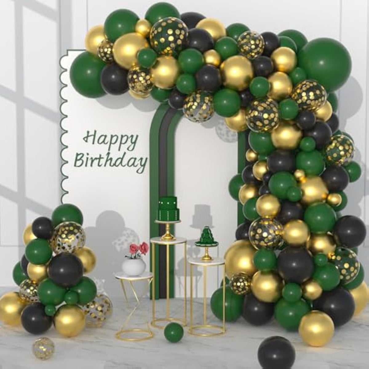 Dark Green Black Gold Balloon Garland Arch Kit - 122Pcs Dark Green Bla