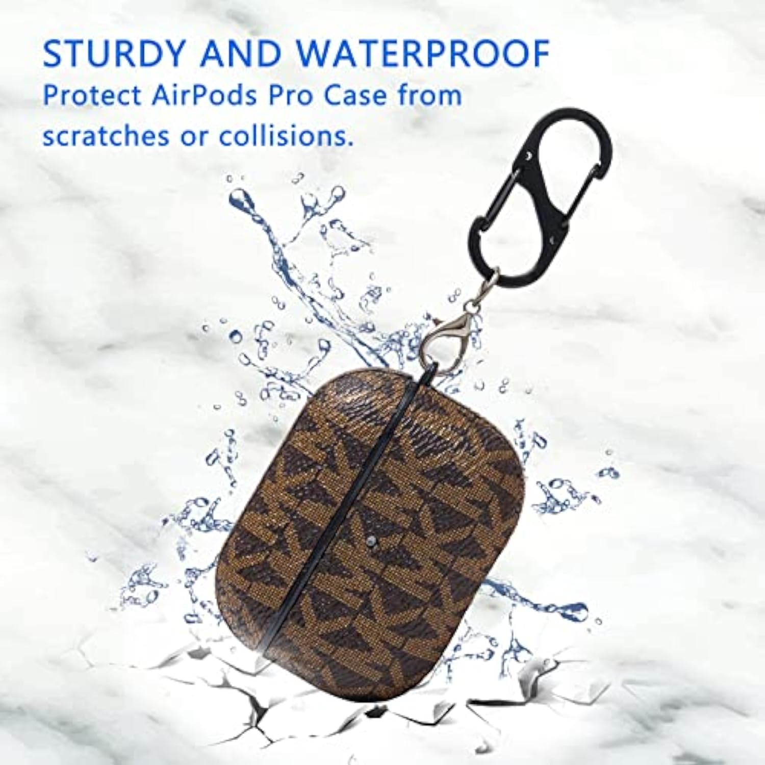 For Airpods Pro Case Cover, Full-Body Protective Hard Shell Leather Airpods Pro Protective Cover With Keychain For Airpods Pro Wireless Charging Case, Front Led Visible