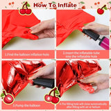 6Pcs Cherry Balloons,20 Inch Cherry Fruit Balloons For Fruit Cherry Theme Birthday Wedding Baby Shower Party Decoration, Rainbow