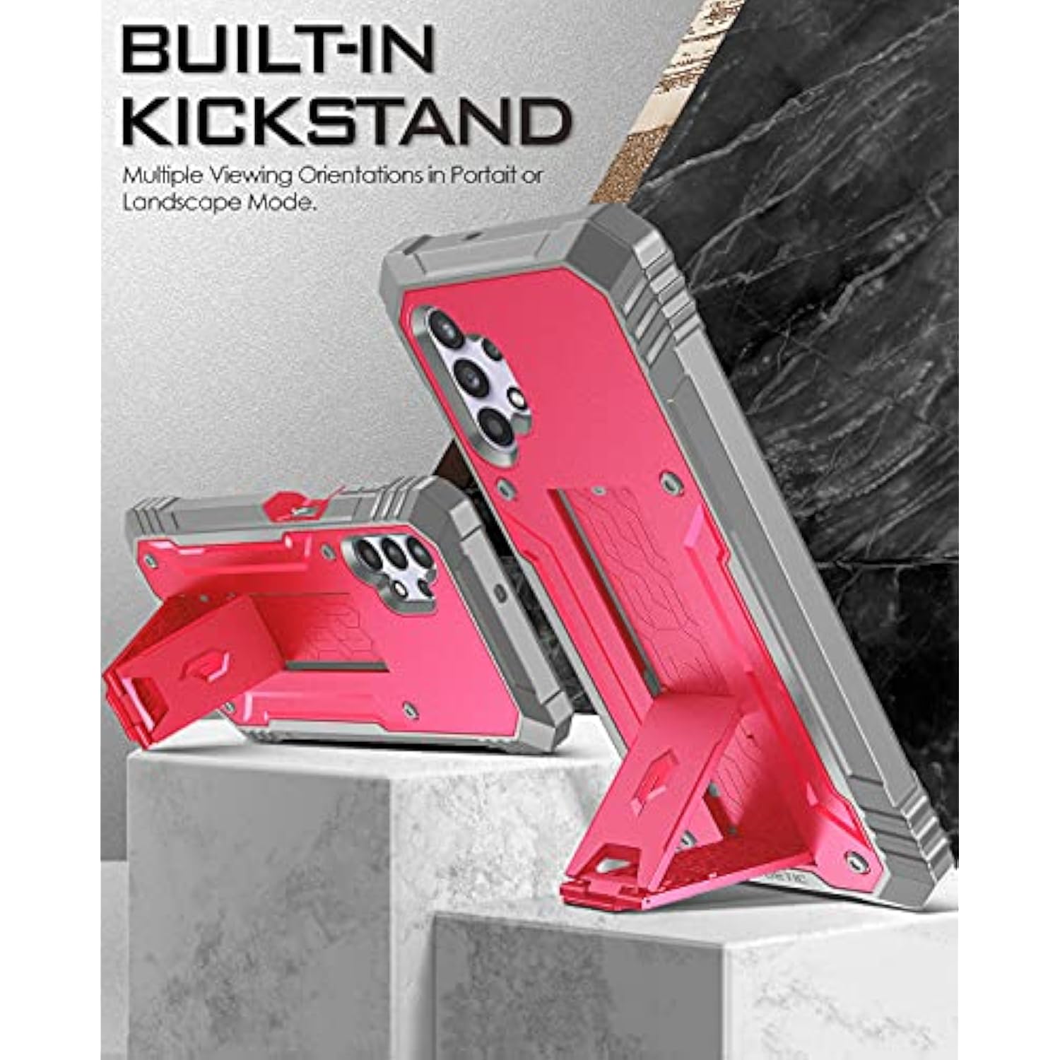 Revolution Series Case For Samsung Galaxy A32 5G, Full-Body Rugged Dual-Layer Shockproof Protective Cover With Kickstand And Built-In-Screen Protector, Pink