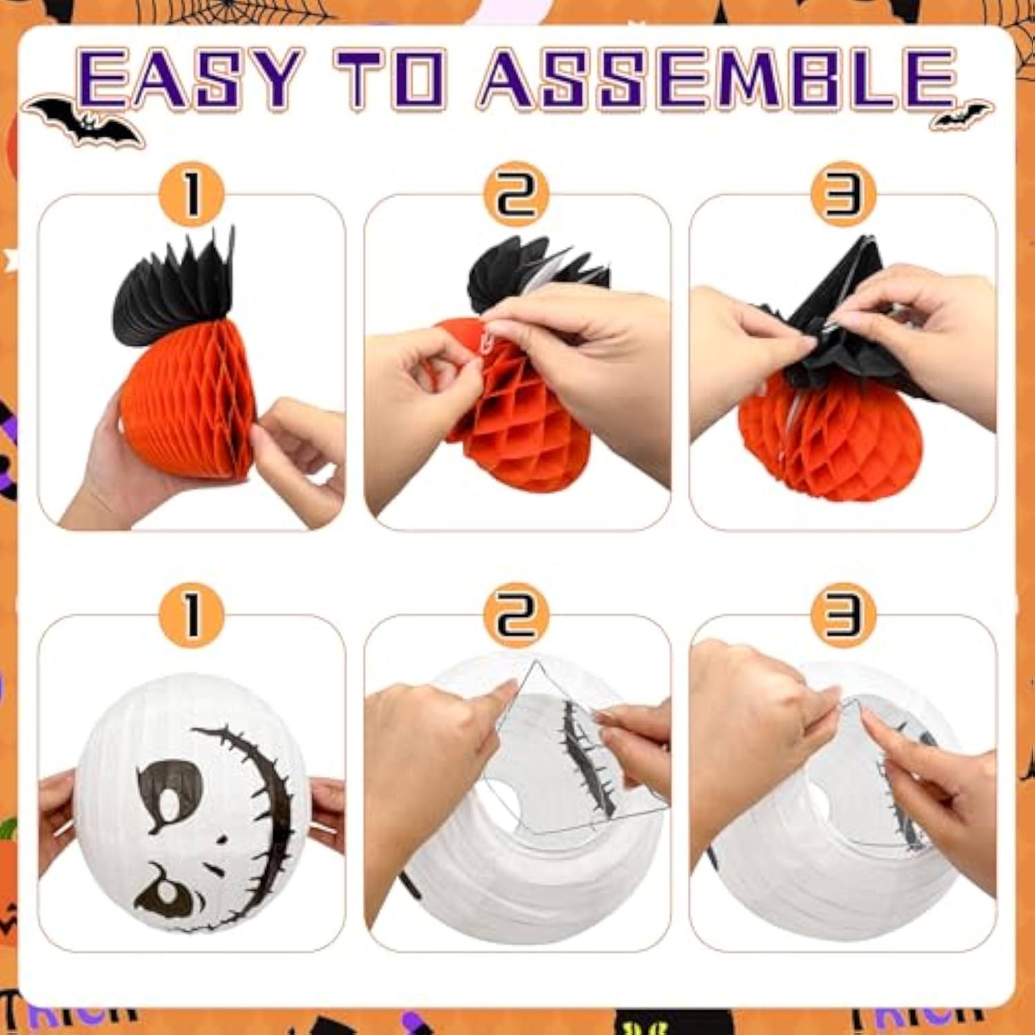Halloween Office Decorations Kit 14PCS Pumpkin Lantern Bats Skull Spider Banner