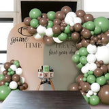 Football Balloon Garland Arch Kit, 128Pcs Sage Green Brown And White Balloons Football Foil Balloons, First Year Down Football Birthday Party Decorations Sport Theme Party Supplies
