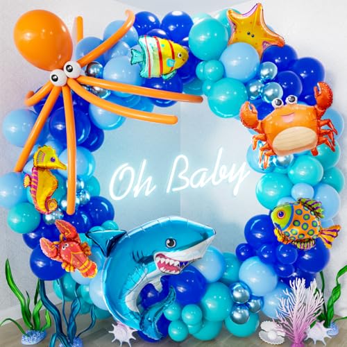 Under The Sea Balloon Arch Garland Kit, 154Pcs Ocean Balloons