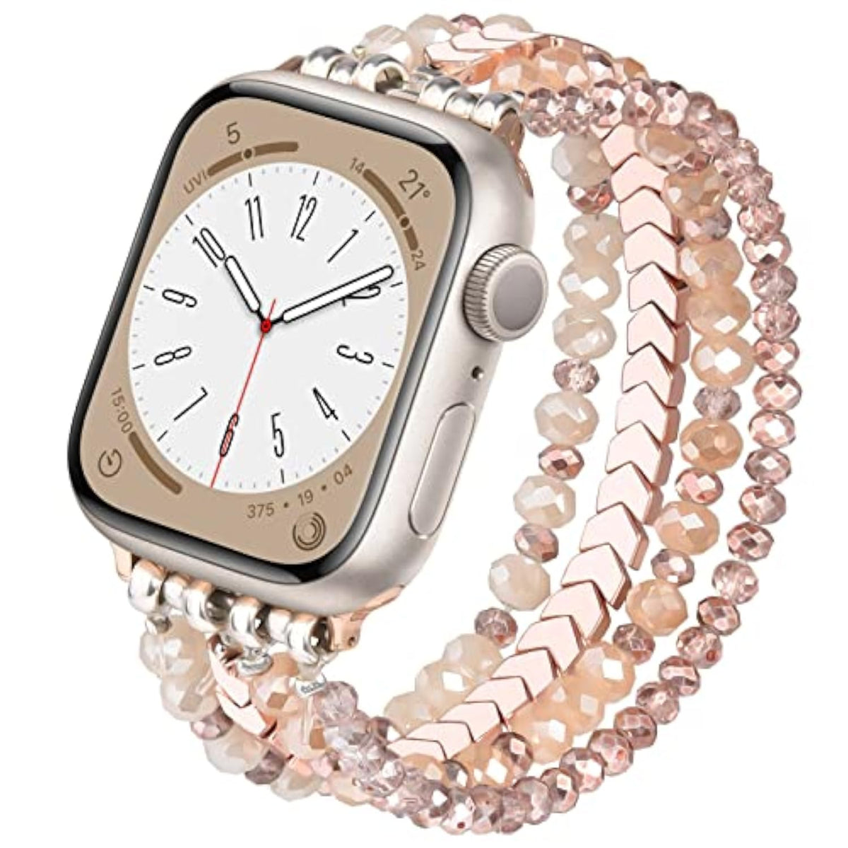 Beaded Bracelet Compatible With Apple Watch Band 38Mm/40Mm/41Mm/42Mm?Series 10? 9/8/7/Se/6/5/4/3/2/1 Women Fashion Handmade Elastic Stretch Strap For Iwatch Bands Replacement Rose Gold