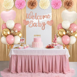 Dusty Blue Baby Shower Decorations For Boy,Welcome Baby Banner With Sand White Champagne Gold Balloons Fringe Curtains Paper Pom Poms Flowers Tassels For Boho Baby Shower Gender Reveal Party Supplies