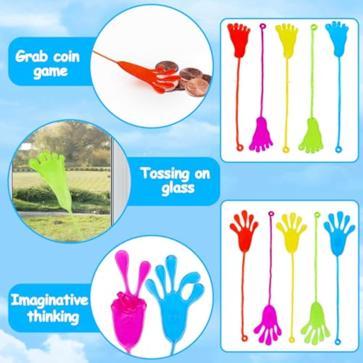 24Pcs Sticky Hands Feet For Kid Party Favor Easter Egg Filler Goodie Bag Stuffer Treasure Box Toy Classroom Prize Student Return Gift Bag Stuff Bulk Toy Pinata Filler Small Favor Slap Hand Supplies