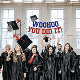 Woohoo You Did It Banner - Congrats Grad Sign, So Proud Of You, 2026 High School/College Graduation Party Decorations Supplies, Blue And Red Glitter