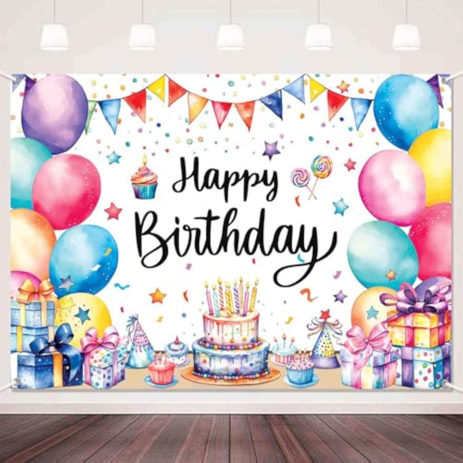 Colorful 5x3ft Happy Birthday Banner with Balloons Party Backdrop for Kids, Indoors/Outdoors