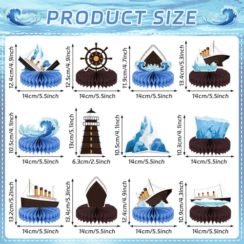 12Pcs Cruise Ship Birthday Honeycomb Centerpieces Nautical Party Supplies