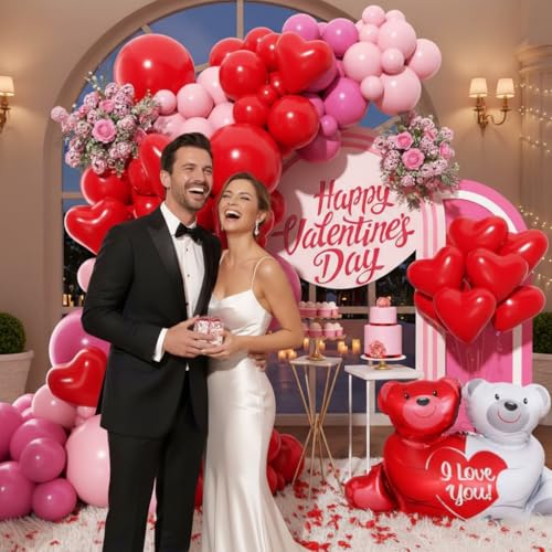 Valentines Day Balloons Garland Arch Kit, Pink Red and Red Heart Balloons for Valentine's Birthday Galentine's Day Wedding Anniversary Engagement Romantic Party Decorations Special Night
