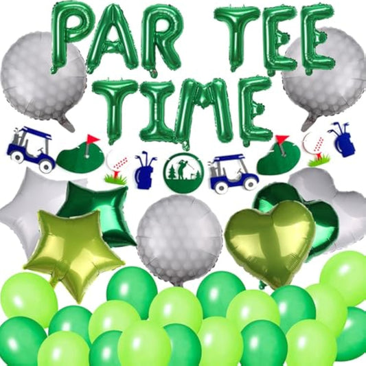 Let'S Partee Time Golf Party Decorations Golf Balloons Banner Men Boys Party Balloons Decoration Sport Themed Party Supplies Green Balloons For Birthday Baby Shower Retirement Party