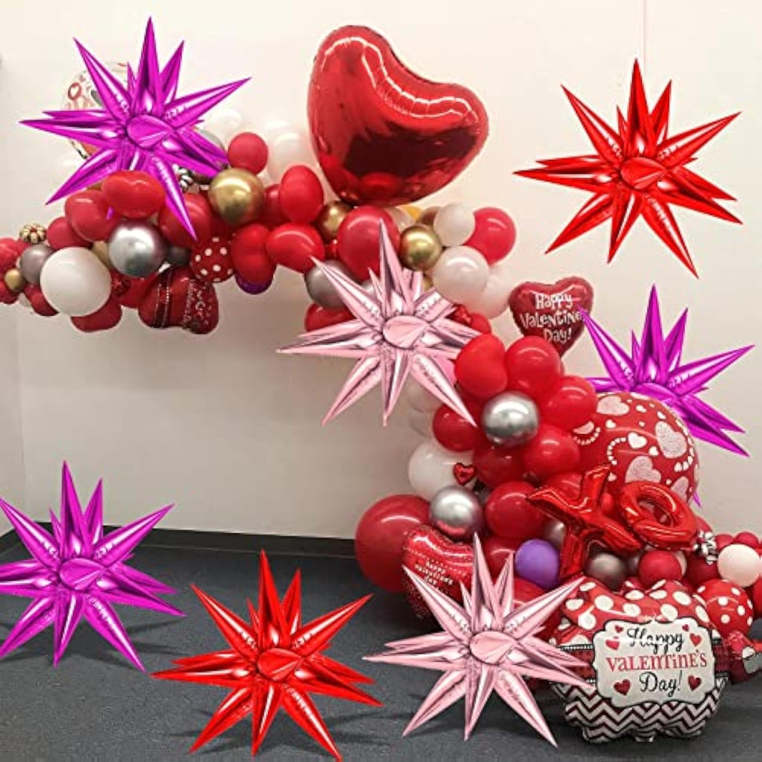 72 Pcs Pink Red Rose Gold Star Balloons, Big 26 Inch Explosion Starbur