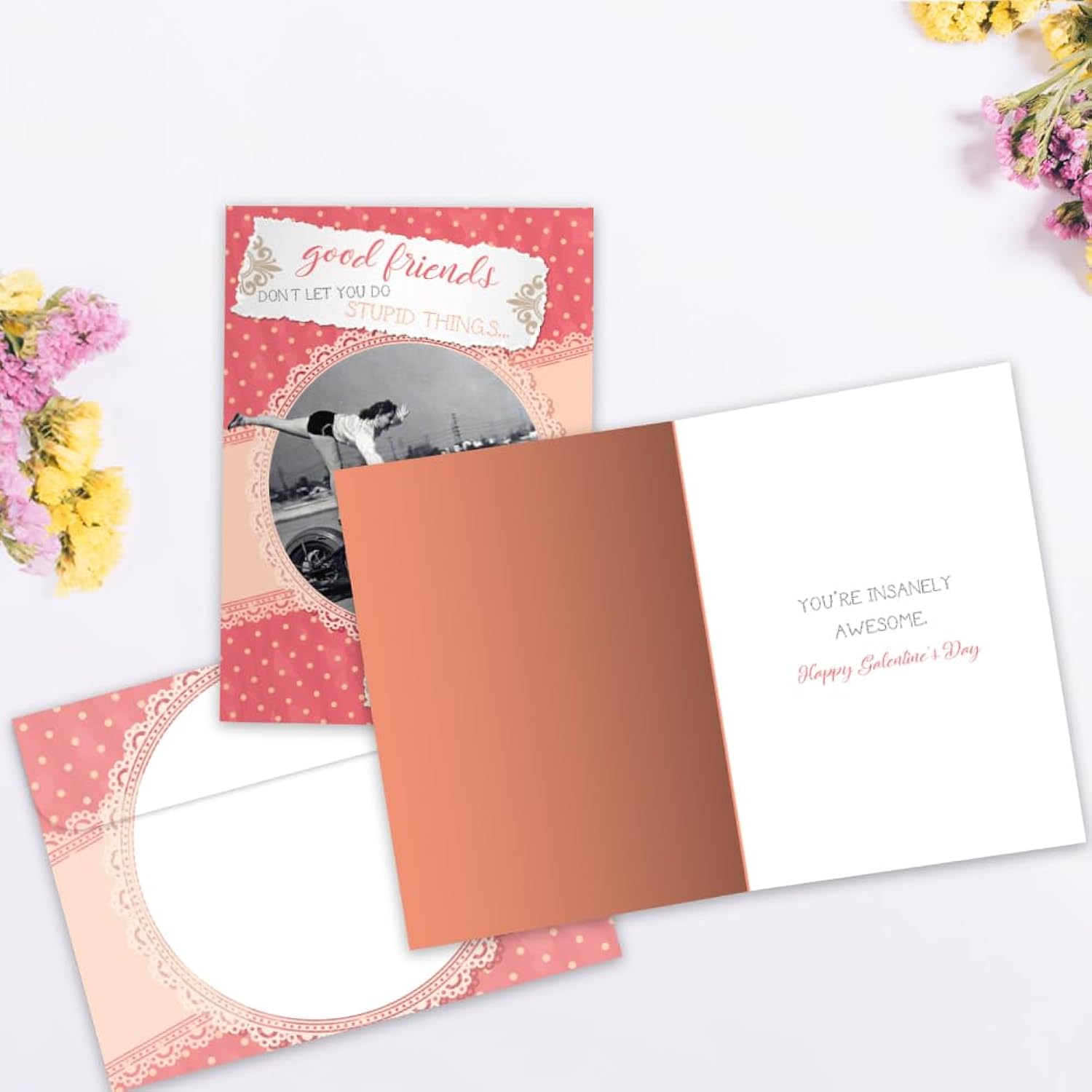 Tree-Free Greetings single greeting card with matching envelope, Eco Friendly, Made in USA, 100% Recycled Paper, 5"x7", Galentine (SC19814)