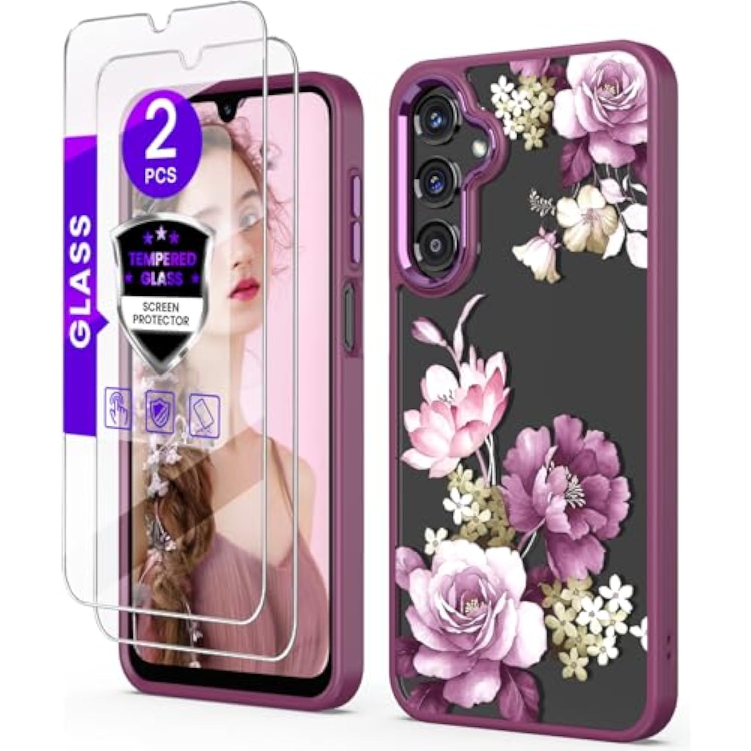 Crystal Clear Flower Phone Case for Samsung Galaxy A16 Purple