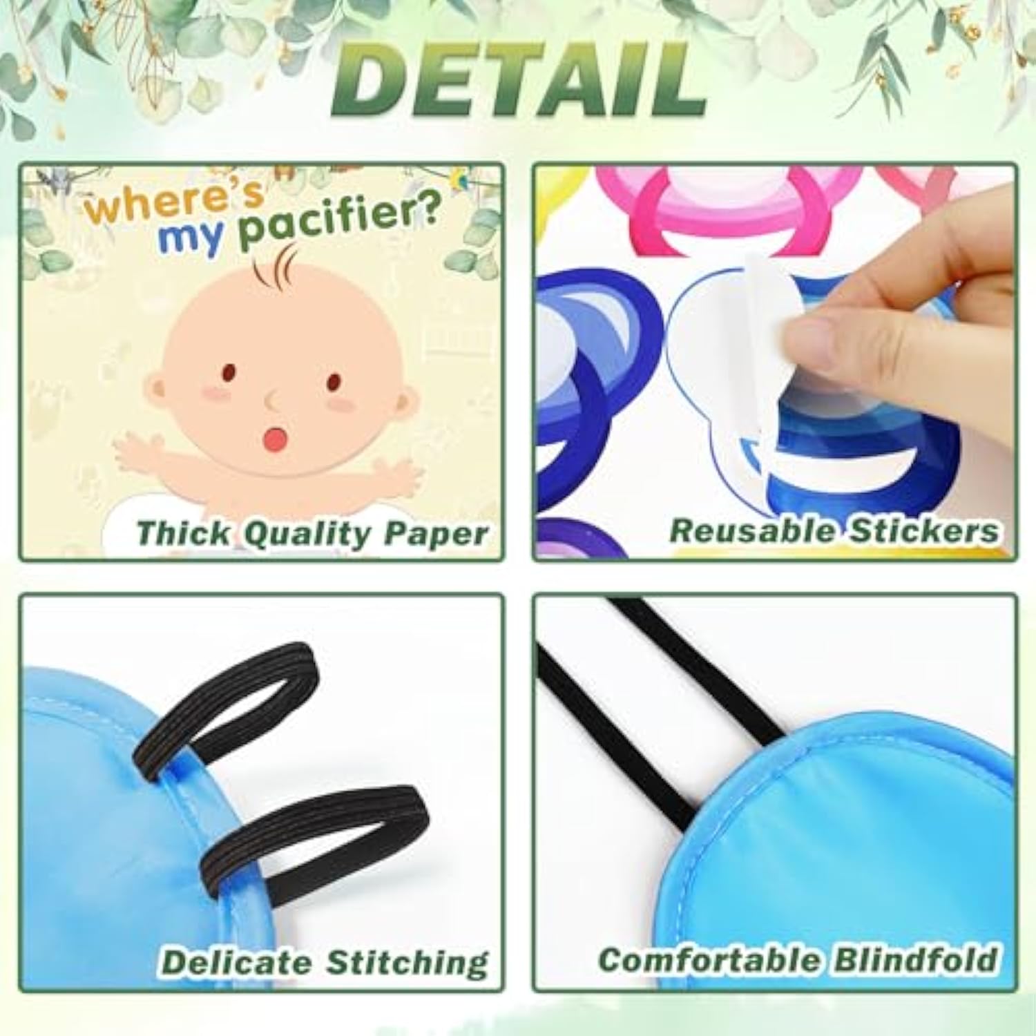 Pin The Pacifier On The Baby Game With 48 Pcs Pacifier Stickers For Kids Girls Birthday 21'' X 28'' (Baby Shower)