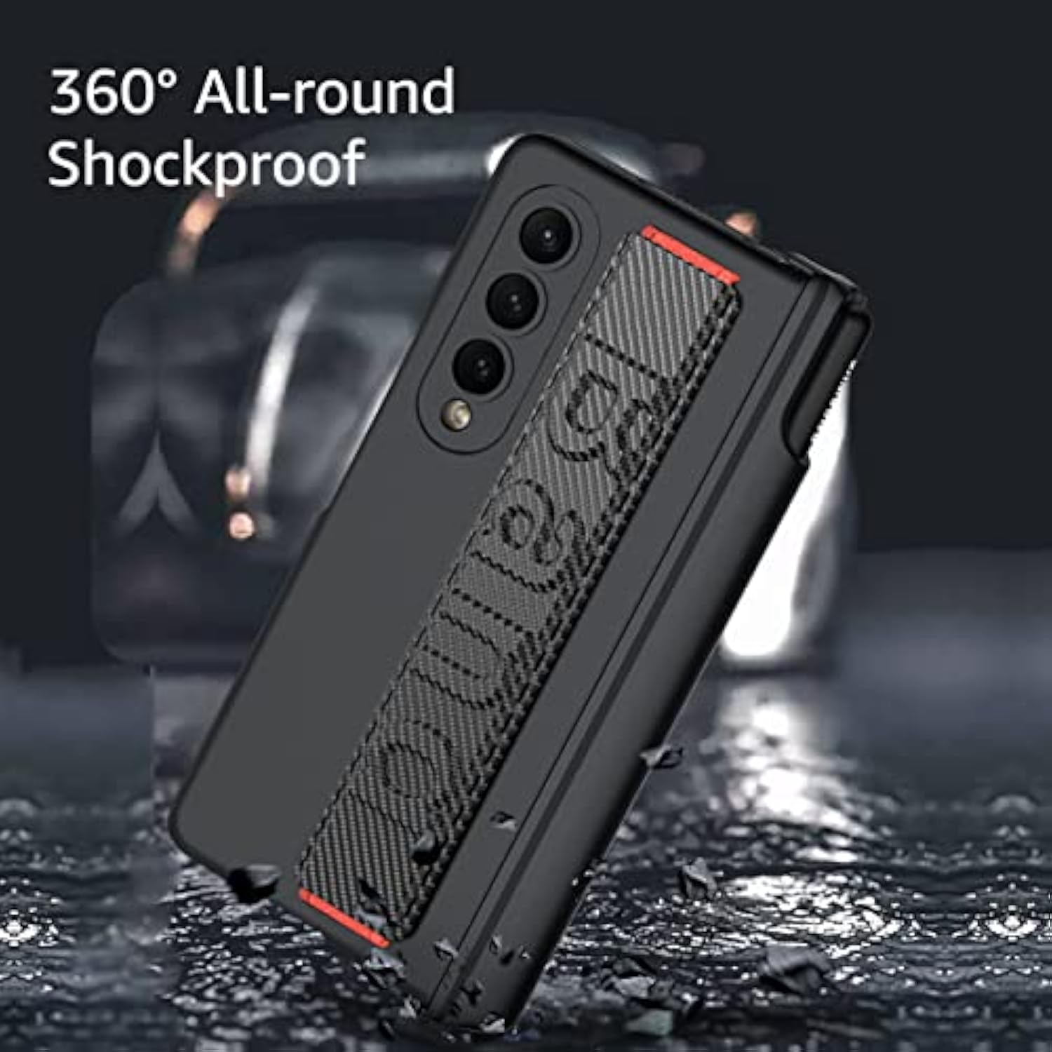 For Samsung Galaxy Z Fold 3 Case With Wrist Strap & Screen Protector & S Pen Slot,Magnetic Hinge Protective Bumper Case Ultra Slim Shockproof Anti-Scratch For Samsung Z Fold 3 5G (Black)