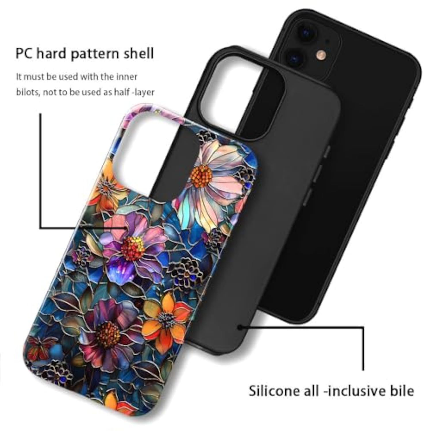Colorful Floral Flower Art Phone Case for iPhone 11 - 2-Layer Hard Shell Case for Girls and Boys