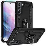Samsung S22 Plus Case With Hd Screen Protectors, Military-Grade Metal Ring Holder Kickstand, 15Ft Drop Tested Shockproof Cover For Galaxy S22+ 5G Black