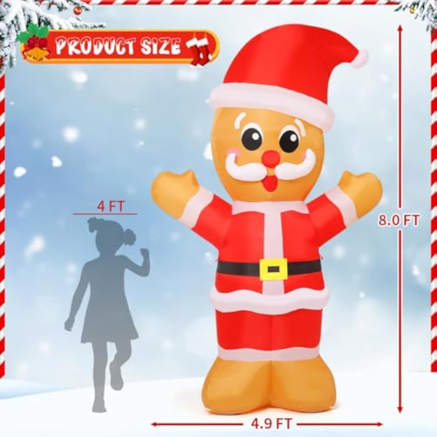 8Ft Christmas Inflatables Outdoor Decorations, Blow Up Gingerbread Inflatable With Built-In Leds For Christmas Indoor Ou