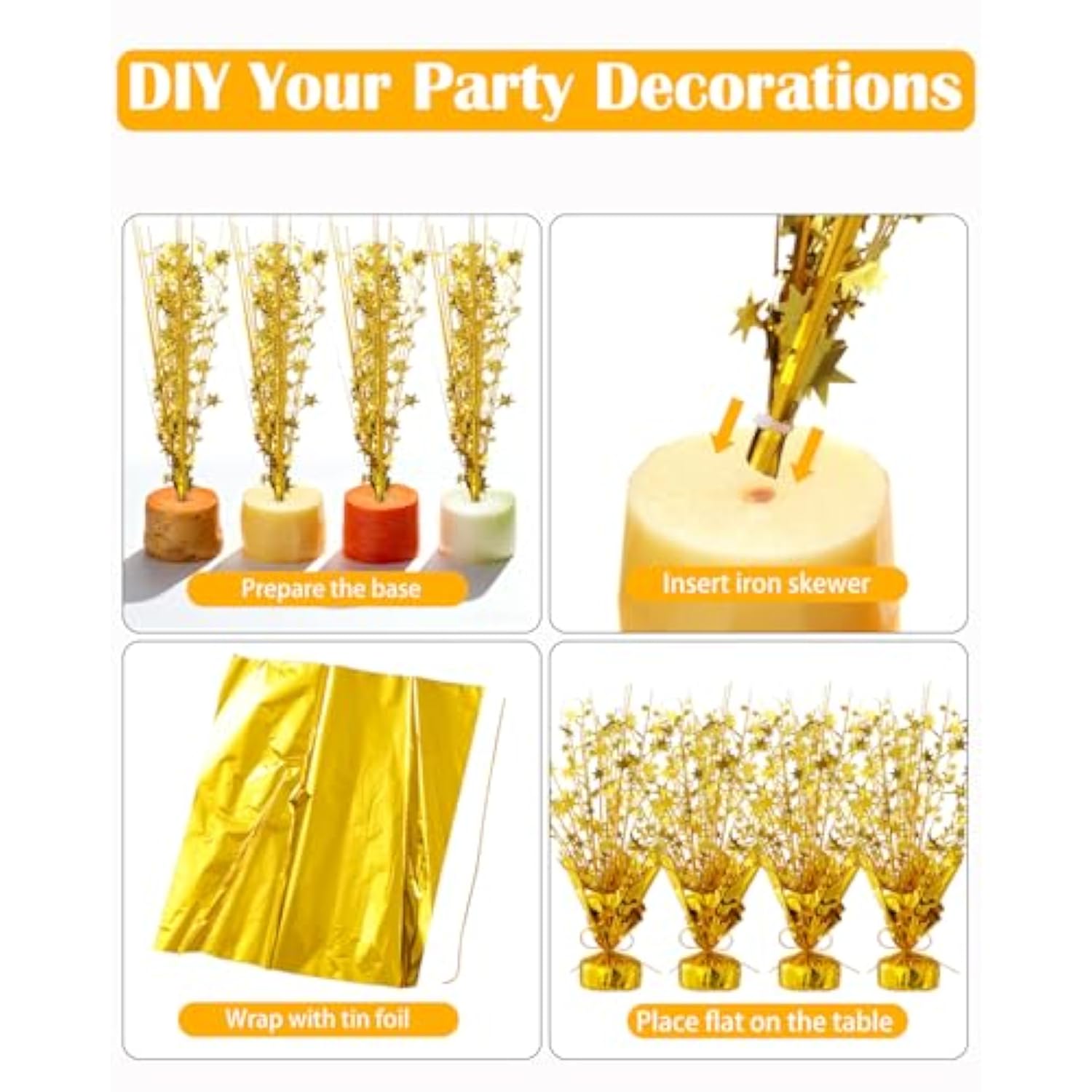 3 Pcs Gold Metallic Foil Star Table Centerpieces Party Decorations