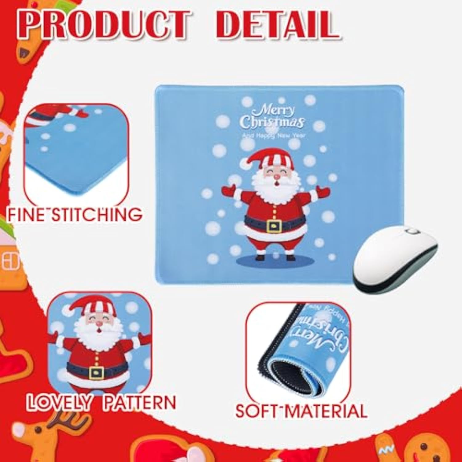 4 Pcs Christmas Computer Monitor Cover And Christmas Mouse Pad Set, Xmas Computer Monitor Decoration Border Cover With Gaming Mouse Pads For Home Office Desk Gifts Supplies
