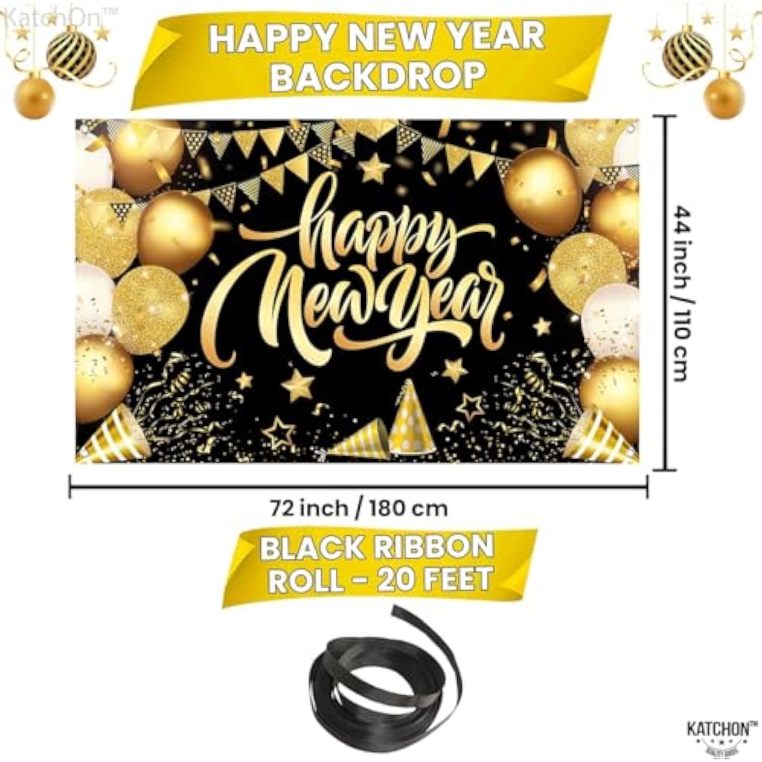 Xtralarge Happy New Year Banner 72x44 Inch 2026 Party Backdrop