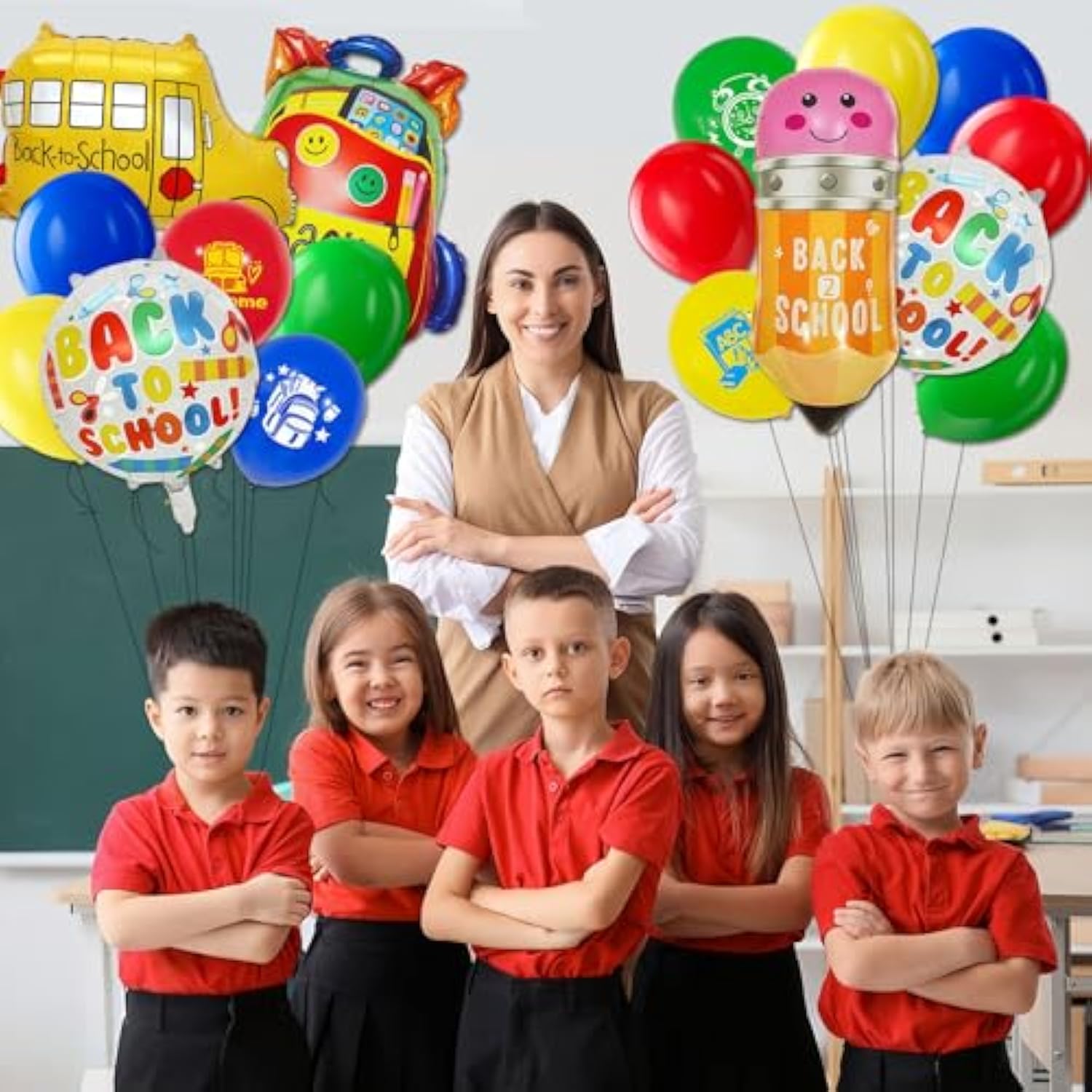 21 Pc Back To School Balloons 28" Foil Bus/Pencil & 12" Latex Classroom Decor