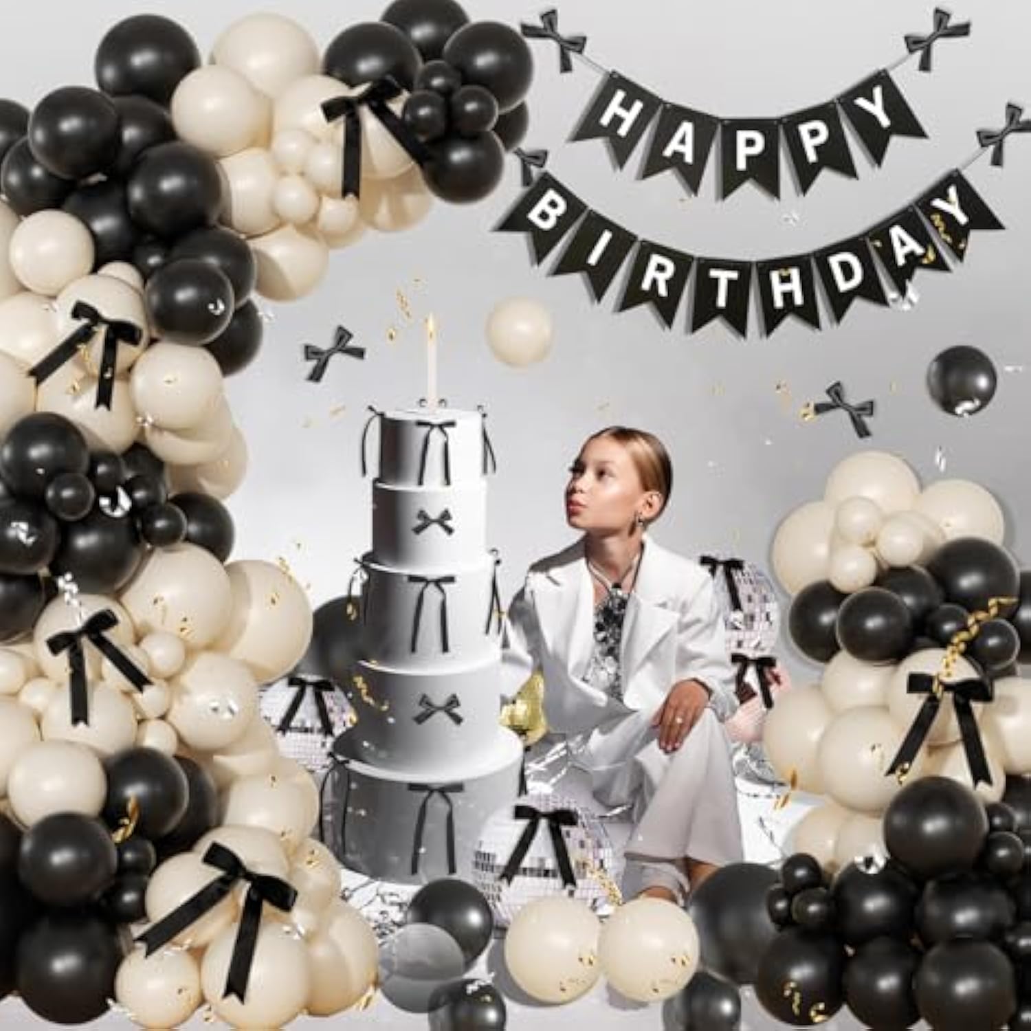 Black & Sand White Balloon Arch Kit: 141 Pcs Party Decor