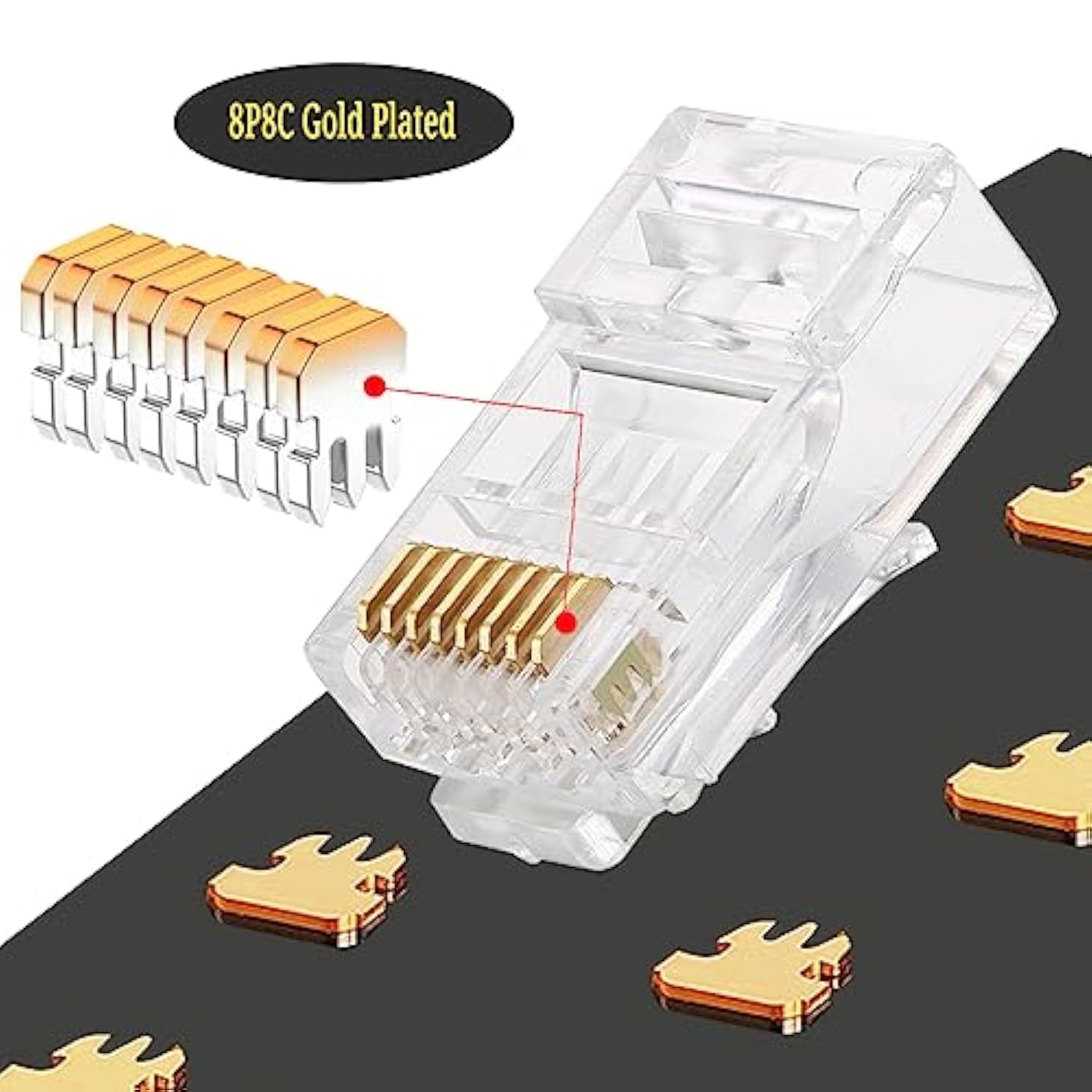 100-Pack Rj45 Pass Through Connector 23Awg Cat6A Cat6 Ethernet Connector Gold