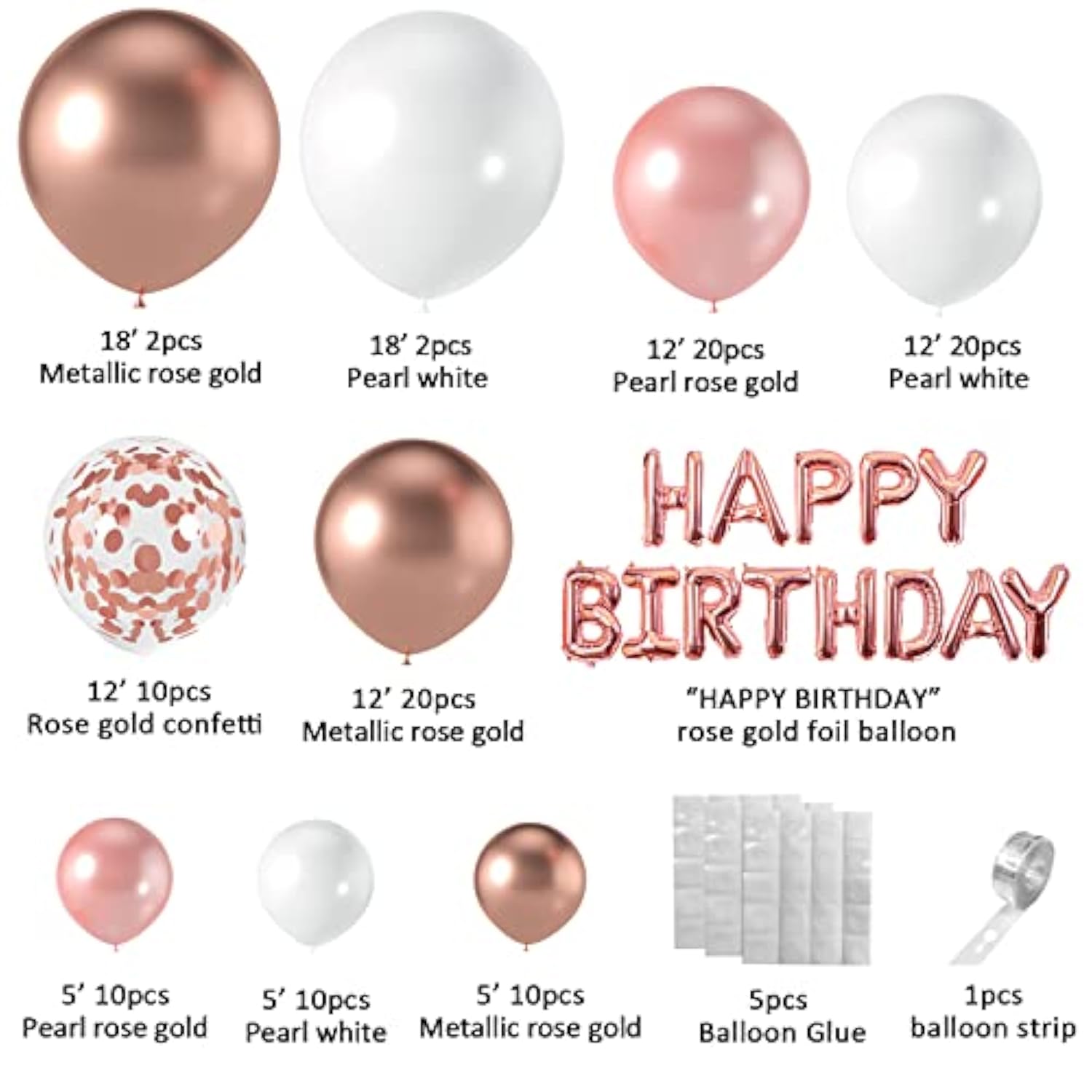 Rose Gold Balloons Garland Arch Kit - 5+12+18 Inch Rose Gold White Confetti Birthday Balloons Rose Gold Birthday Decorations For Women Girls Princess Engagement Wedding Party Decorations