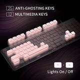 Computer Keyboard, Backlit Led Pink For Office, All-Metal Panel Usb Wired Membrane, 25 Keys Anti-Ghosting, 104 Keys Laptop Compatible
