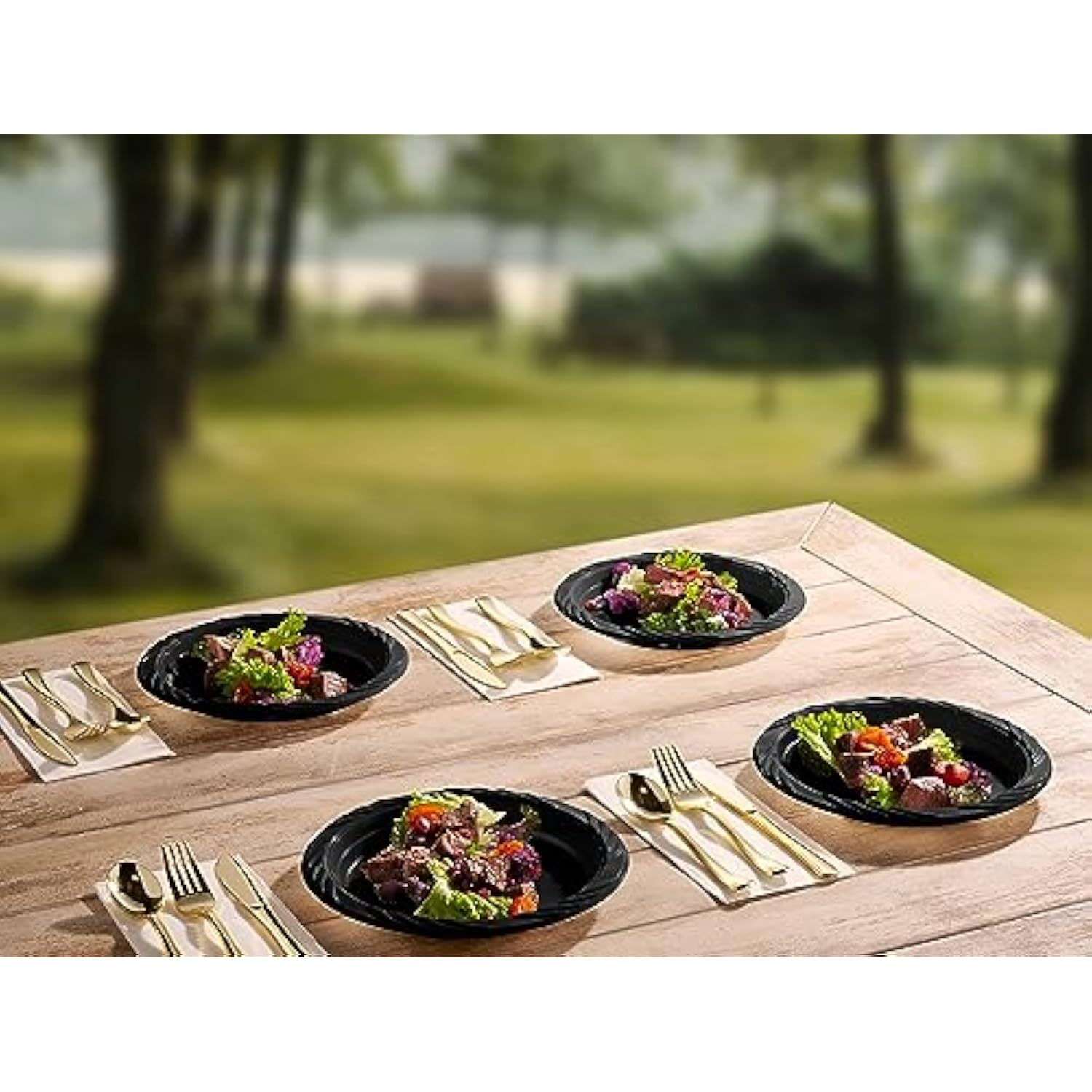 200 Black Plastic Plates 9 Inch Disposable Dinner Plates Bulk Pack for Events