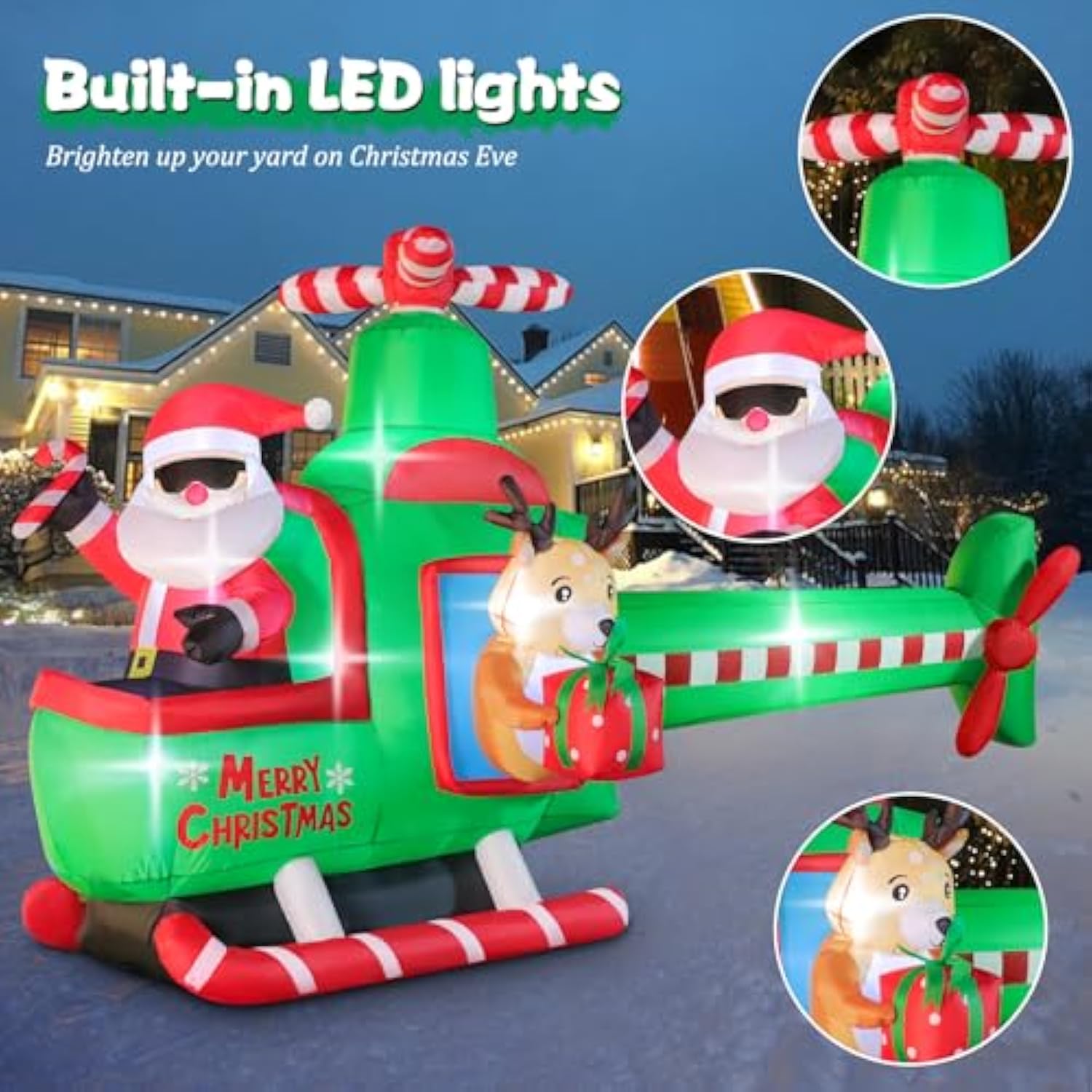 8.5 Ft Long Christmas Inflatable Outdoor Decorations, Blow Up Santa Claus Helicopter With Bright Led Lights, Christmas S