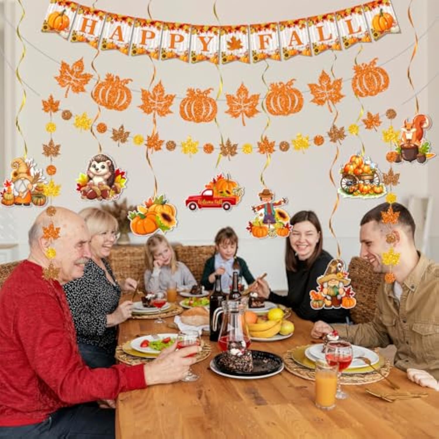 Fall Party Decorations, Fall Room Wall Decor Include Happy Fall Banner Pumpkin Maple Leaf Garland, Autumn Party Decor For Home Indoor & Office Classroom