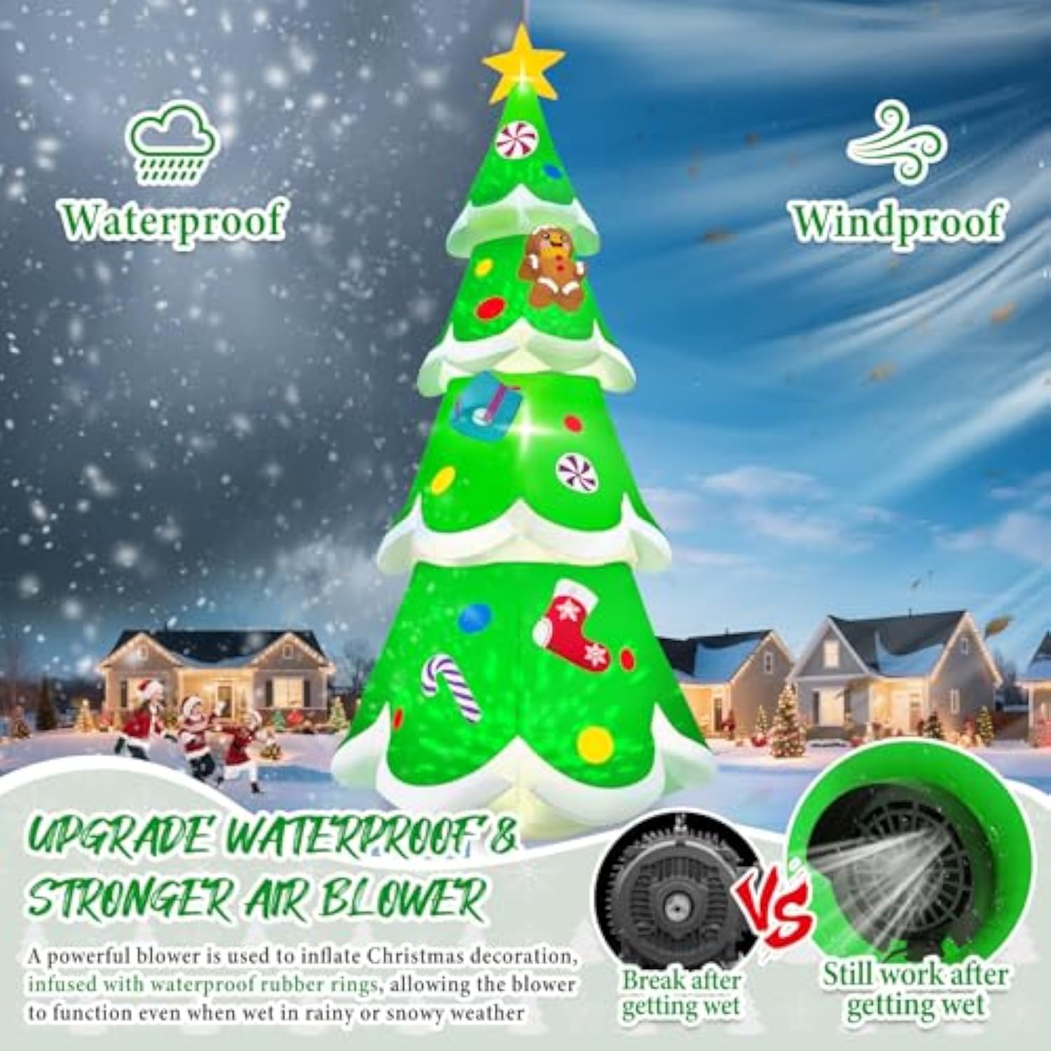 20Ft Christmas Tree Inflatable With Led Light, Giant Christmas Yard Inflatables Outdoor Xmas Blow-Up Outdoor Decoration