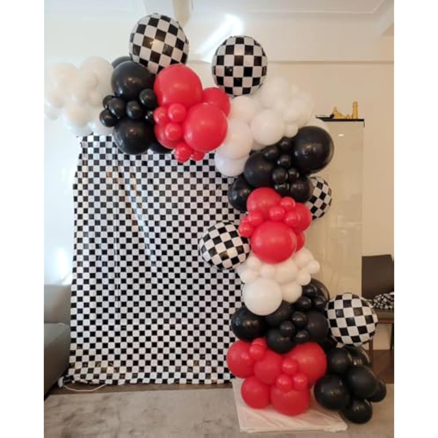 Race Car Balloon Garland Kit: Red, Black & Checkered Party Decor