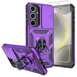 For Samsung S24 Case,With Screen Protectors And Camera Cover,[Military Grade] 16Ft.Drop Tested Cover With Magnetic Kickstand Protective Case For S24 6.2 Inch, Purple