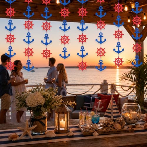 Cruise Ship Decoration, Nautical Birthday Decorations, Yacht Rock Party Decorations Navy Blue 4 Pack 240 Inch, Shiny Glitter Navy Boat Decorations for Party, Nautical Party Decorations