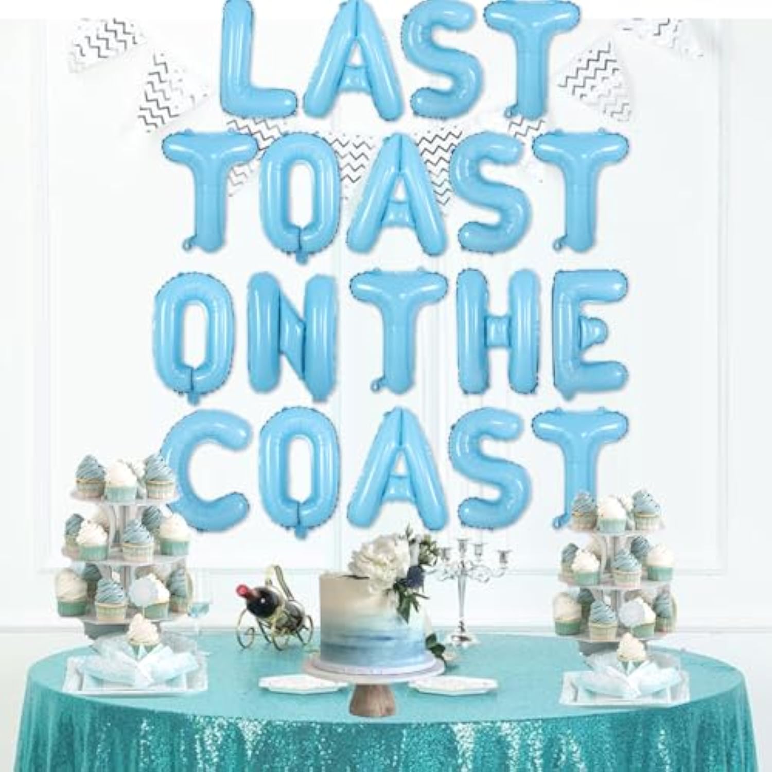 Coastal Bachelorette Decor — “Last Toast on the Coast” Banner & Blue Balloons