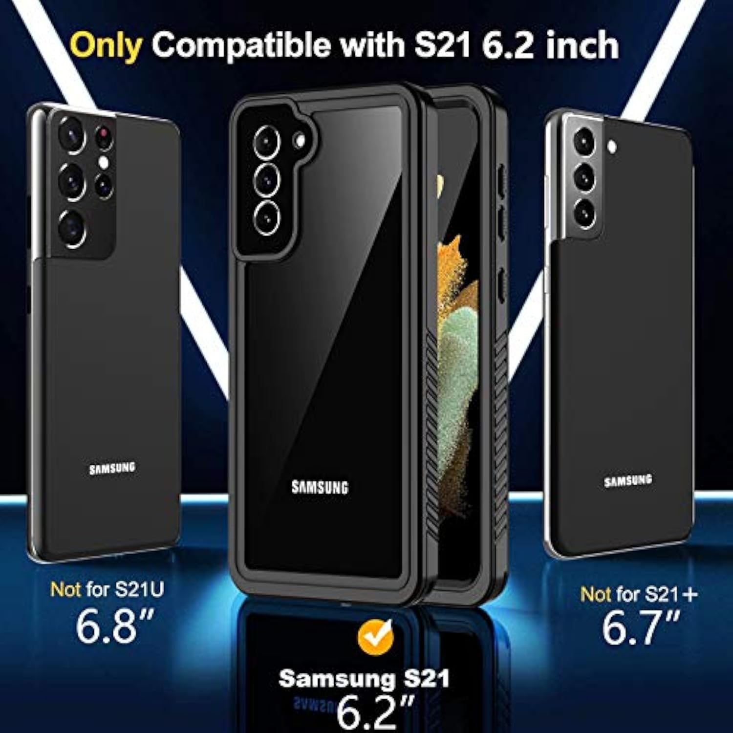 For Samsung Galaxy S21 Waterproof Case With Built-In Screen Protector Dustproof Shockproof 360 Full Body Underwater Case For Samsung S21 5G 6.2Inch (2021) Black