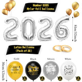 Gold Black New Year 2026 Backdrop with Silver Balloons Party Decorations