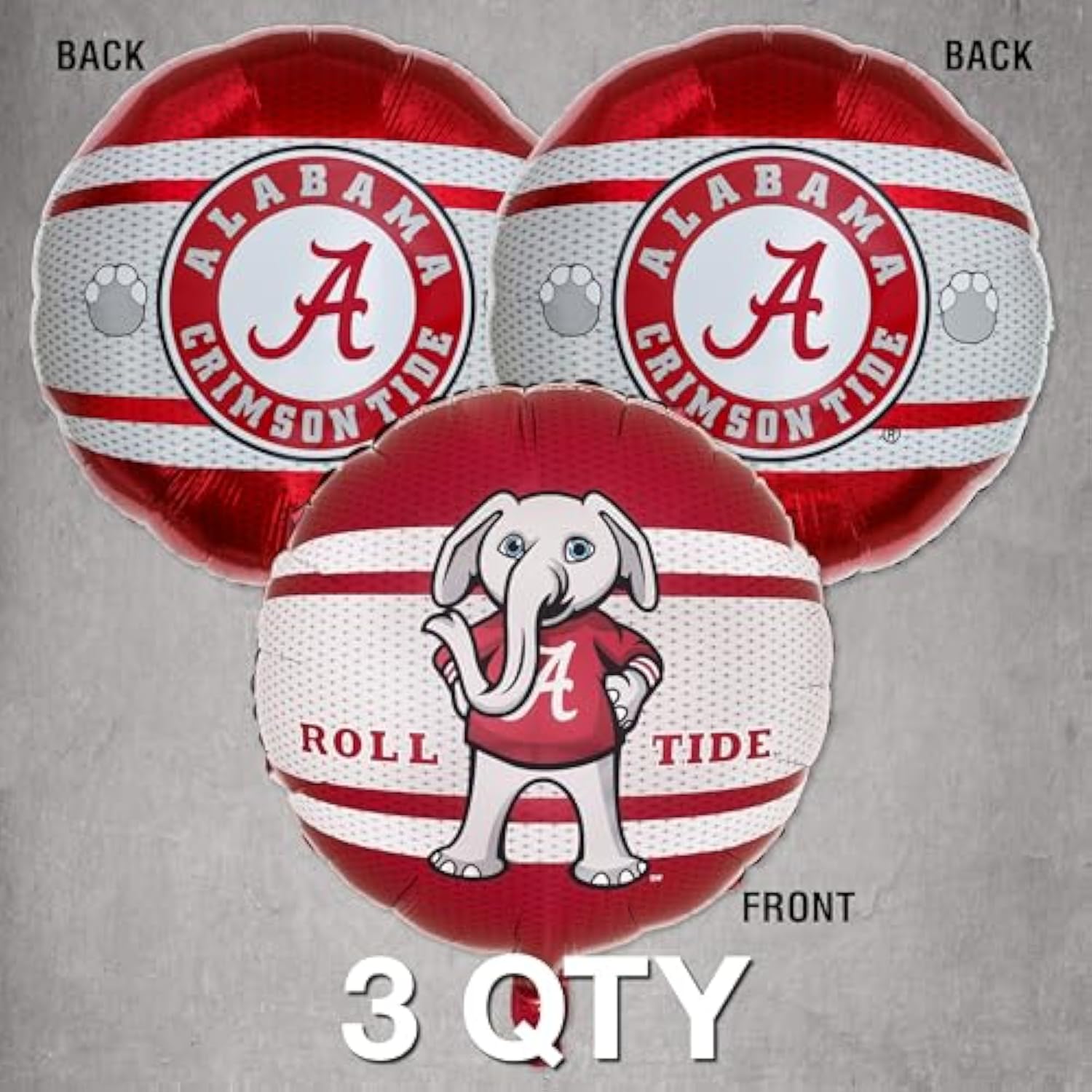 Havercamp University of Alabama Balloons (3 Pack) Alabama Crimson Tide Decorations with 2-Sided Prints featuring Big Al Alabama and Bama's A Logo. Constructed from Premium Mylar Material.
