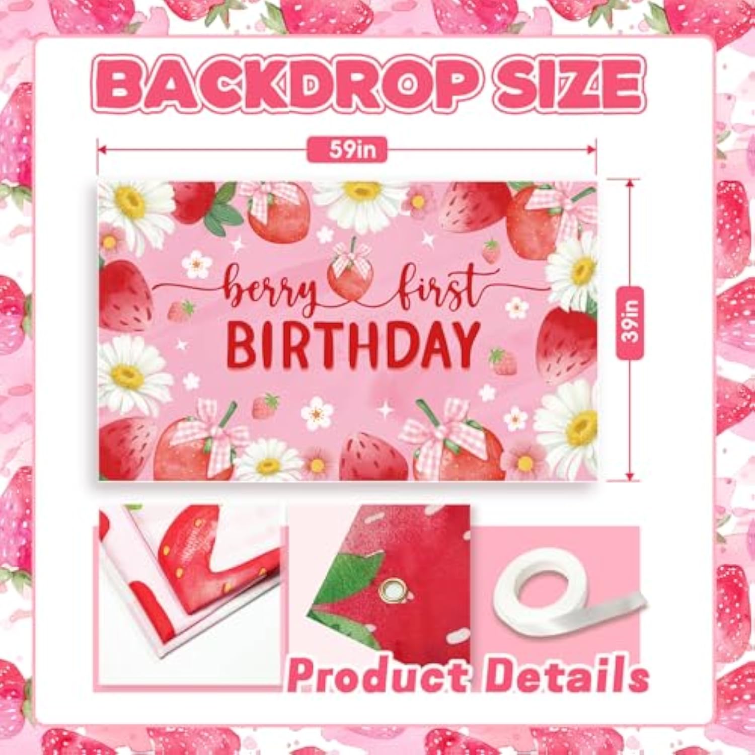 Strawberry Birthday Party Decorations For Girls Sweet One Birthday Decoration Backdrop For Berry First Birthday Party Supplies?5Ft X 3Ft?