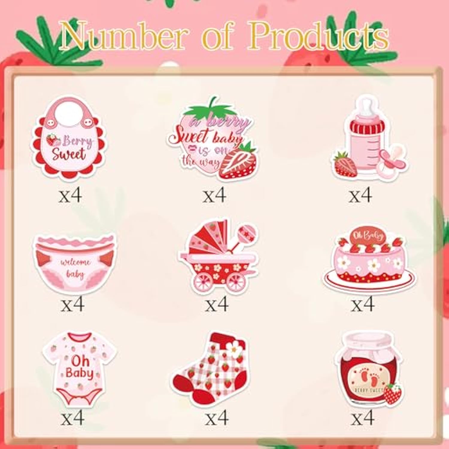 Strawberry Baby Shower Cupcake Toppers Decorations, 36Pcs A Berry Sweet Baby Is On The Way Decoration, Gender Reveal Decor For Baby Girl