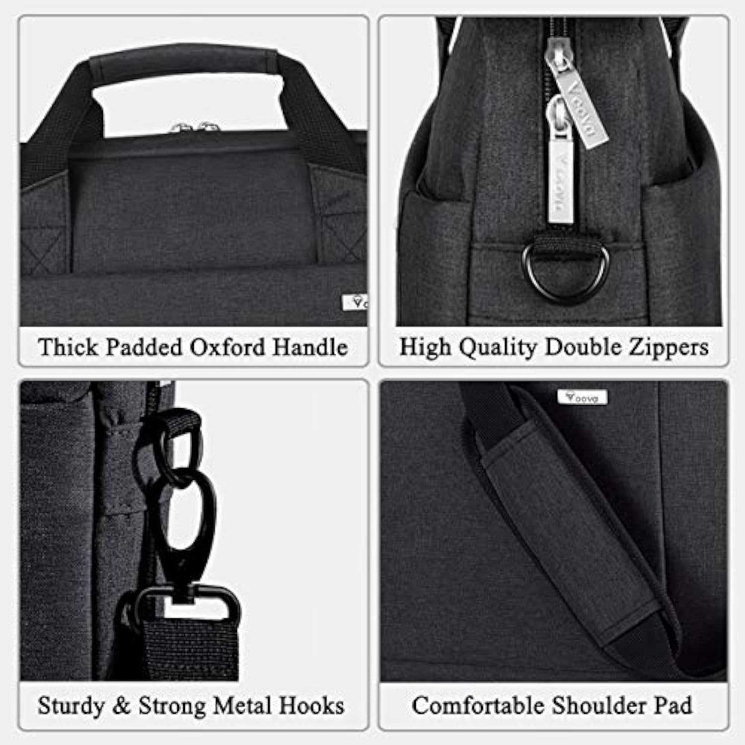 Voova Laptop Bag Case 17 17.3 Inch Computer Sleeve Messenger Bag with Shoulder Strap Expandable Waterproof Large Capacity Business Briefcase for Work Travel Fit 17-18” Laptop, Men Women, Black