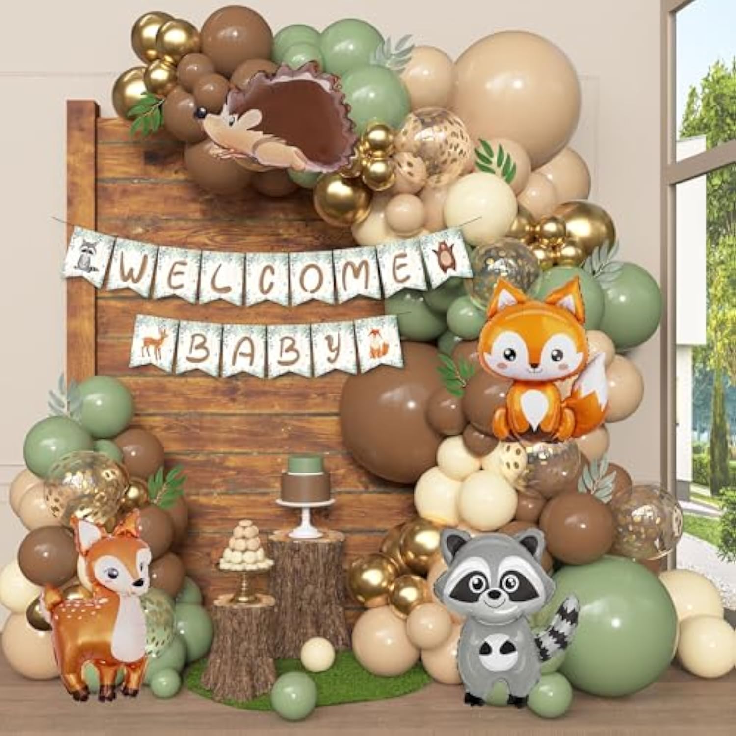 167 Pcs Woodland Baby Shower Kit Balloon Garland & Forest Animal Balloons
