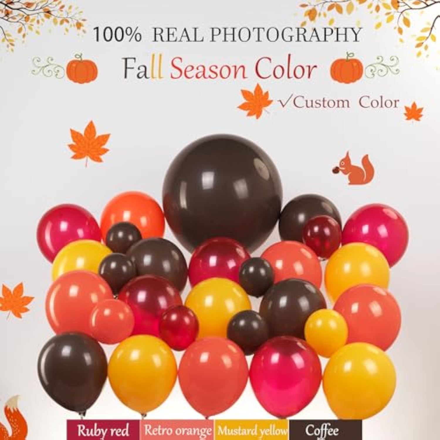 Fall Balloon Garland Kit: 140pcs Orange, Brown, Yellow Balloons
