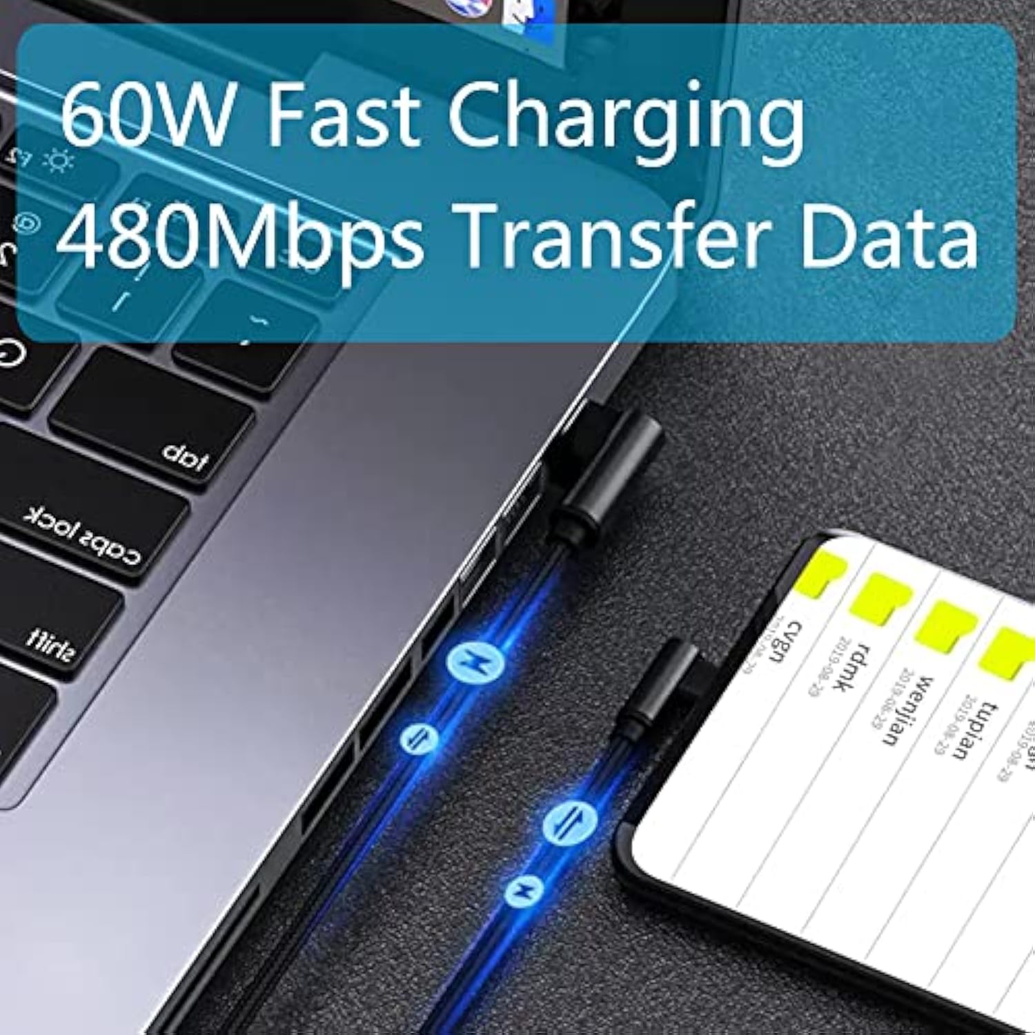 90 Degree Usb C To Usb C Cable 1M/3Ft,60W Pd Type C Fast Charging Data Cable,Dual Right Angle Nylon Braided Cable,For Usb C Devices Android Charging And Data Transmission