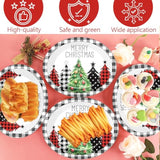 50Pcs Christmas Buffalo Plaid Tree Oval Paper Plates 11 Inch Black White Gingham Party Supplies Merry Christmas Disposable Dinnerware Plates Xmas Serving Tray For Holiday Party Supplies Decorations